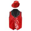 Boys Contrasting Lapel Collar Sleeveless Shiny Sequin Vest Sequined Hat Jazz Dance Performance Set