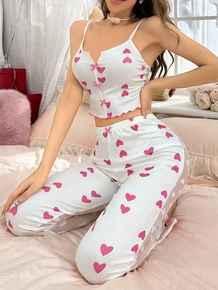 Set de pijama european și american cu imprimeu plasă: Pijama de casă din două piese pentru femei