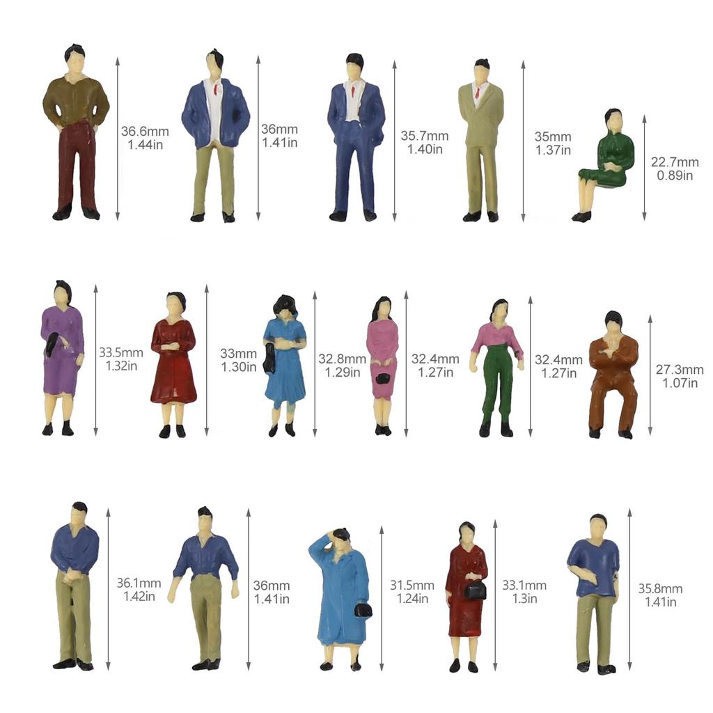 Diorama Human 50 Painted Figures for Miniature Model Educational DIY Collection Figures, 150 Scale, 35mm, Pieces, Gardens, Railways, Buildings,