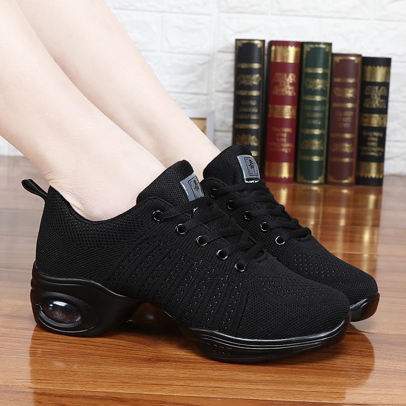 Γυναικεία μεγάλα μεγέθη ιπτάμενα υφαντά και αναπνεύσιμο κάτω μέρος Αύξηση αθλητικά παπούτσια μπαλέτου Γυναικεία παπούτσια χορού