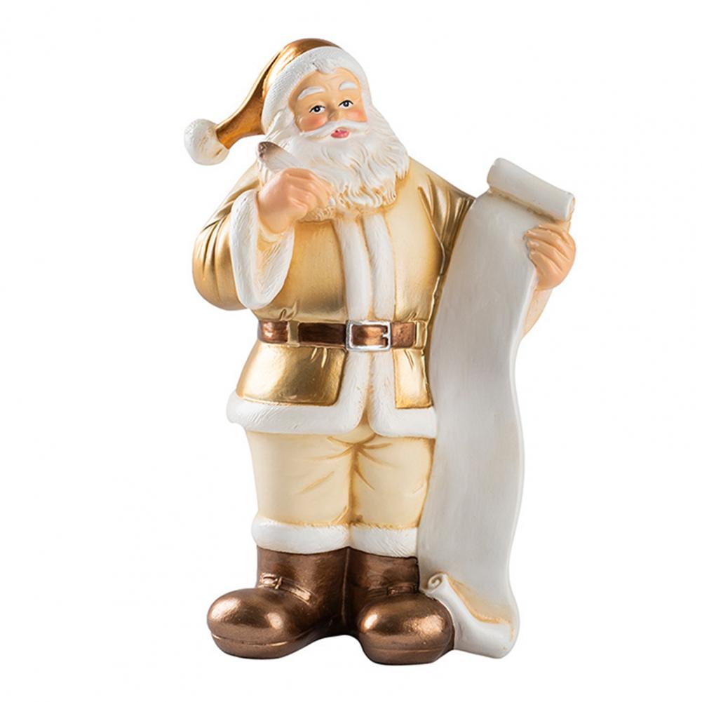 

Santa Claus Figurine Small Resin Santa Sculpture with Gift Bag/Wish List for Mantle Bookshelf Tabletop New Year Party Decor