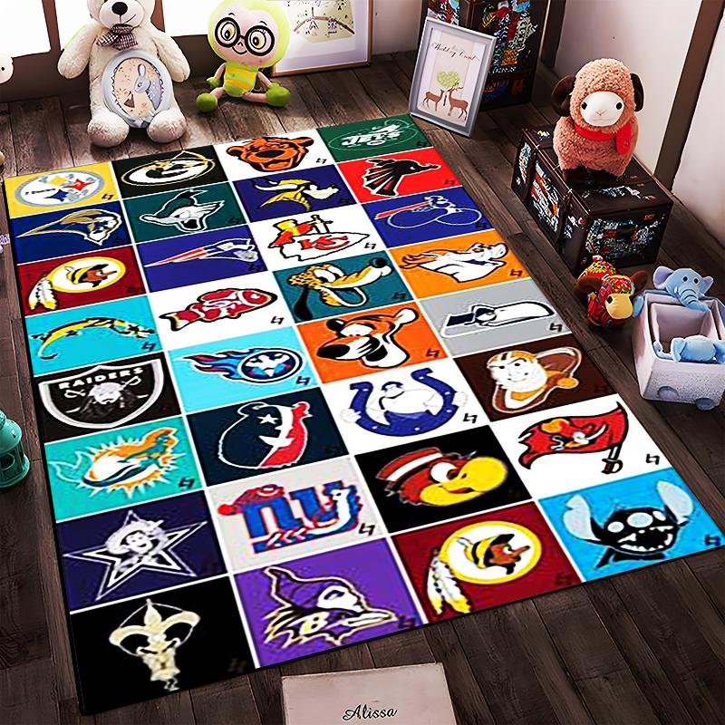 NFL team logos themed colorful graphic rug Non-slip rug suitable for living room and bedroom sofas.