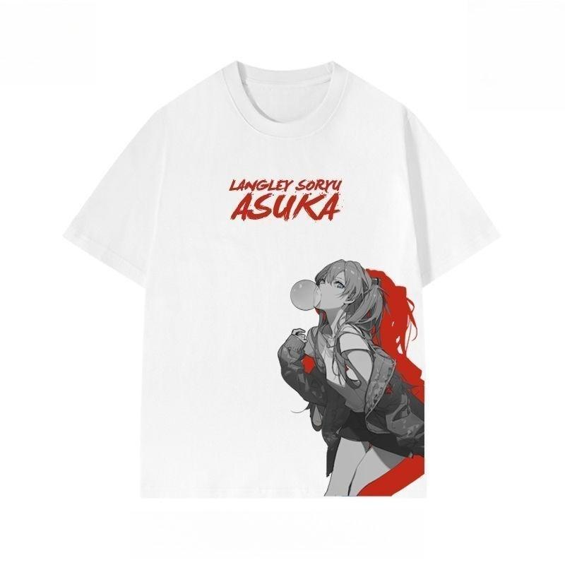 Japanese Animation Asuka Shortsleeved Tshirt Summer Eva Mens and Womens Pure Cotton Halfsleeved Loose Trendy Casual Top