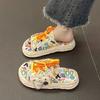 Cute Cartoon Slippers Women Wear Seaside Beach Shoes New Summer Canvas Half Drag Milk Fufu Shoes