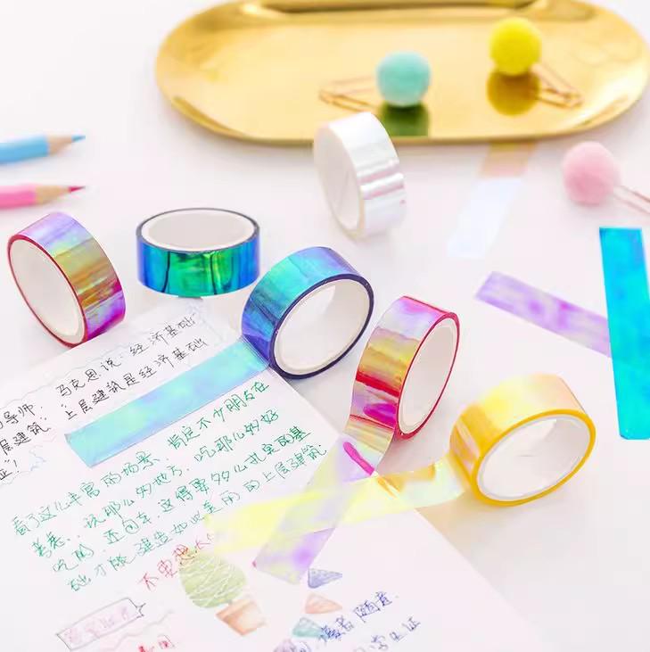 Colorful Gradient Laser Tape & Rainbow Film Stickers for DIY Journals and Cards