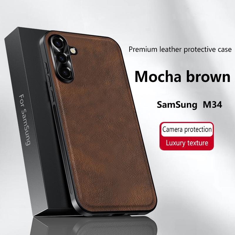 For Samsung M34 5G Case Magnetic Elegant Leather Wear-Resistant Lens Fully Covered Non-Slip Grip Edge Cover Shell