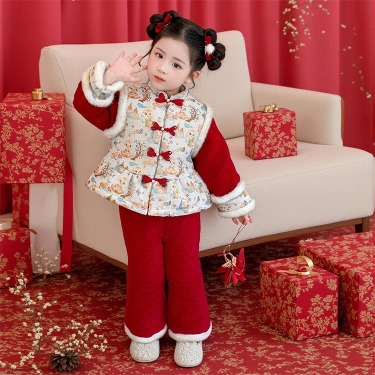 

Теплий оксамитовий набір Hanfu для дівчинки Meng Tangtang - Зимовий наряд у китайському стилі на Новий рік 140 cm