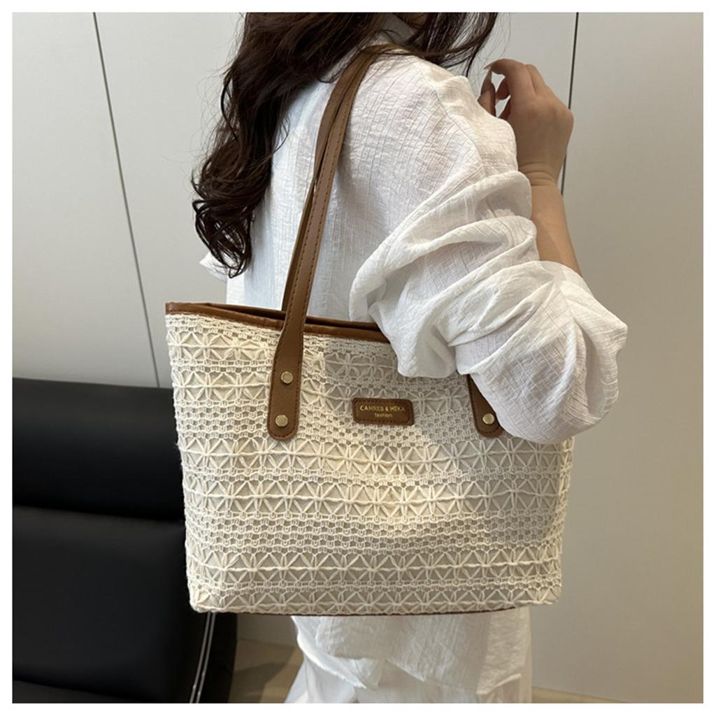 Frisches Temperament Modedesign Ozeanisches Colorblocking Strohstruktur Einzelne Schulter Achseltasche Damen