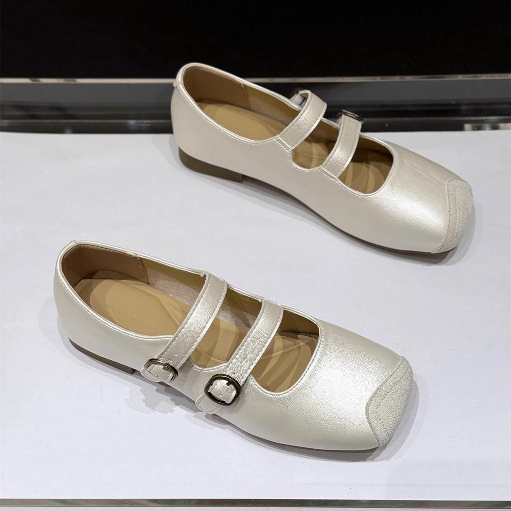 Flat bottom versatile word with ballet single shoes women's new summer retro square head Mary Jane small leather shoes