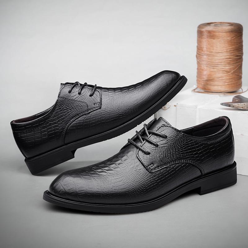 Men Genuine Leather Dress Shoes Oxfords Design Men Casual Shoes Fashion Crocodile Male Lace Up Business Shoes Big Size 46 Office