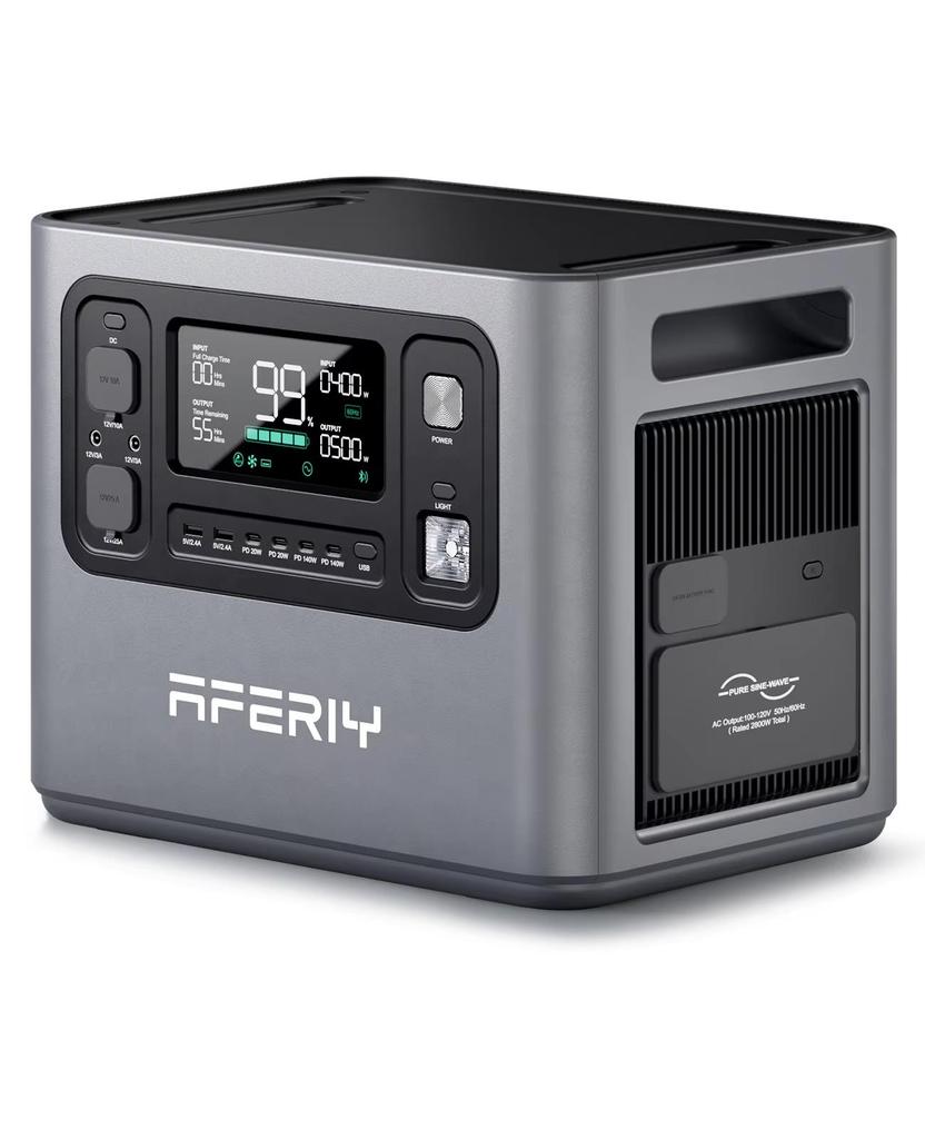 AFERIY P280 Stazione di Alimentazione Portatile 2800W, Batteria LiFePO4 da 2048Wh, Onda Sinusoidale Pura, Capacità Espandibile, 13 Porte