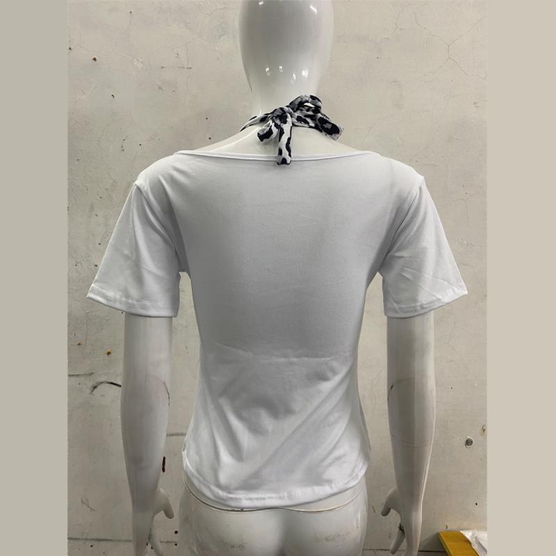 Damski top Y2K retro seksowny dopasowany krótki T-shirt