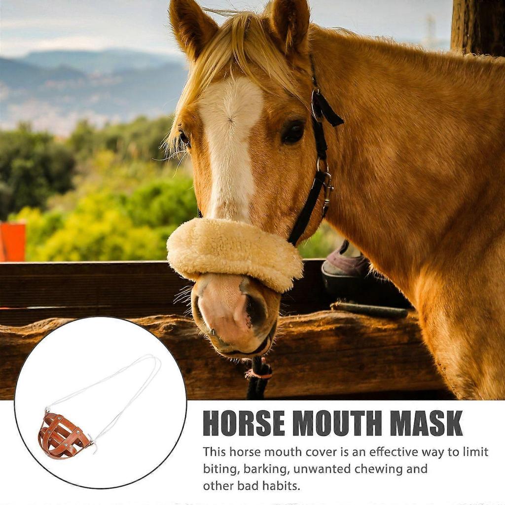 1 Set Leather Grazing Horse Mouth Mask Breathable Cattle Mask for Anti Biting