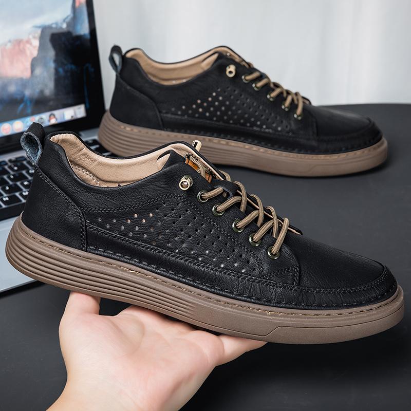 Italian Men's Casual Shoes Genuine Leather Lace Up Business Oxford Shoes Outdoor Walking Sneakers Dress Shoes Men Walking Shoes