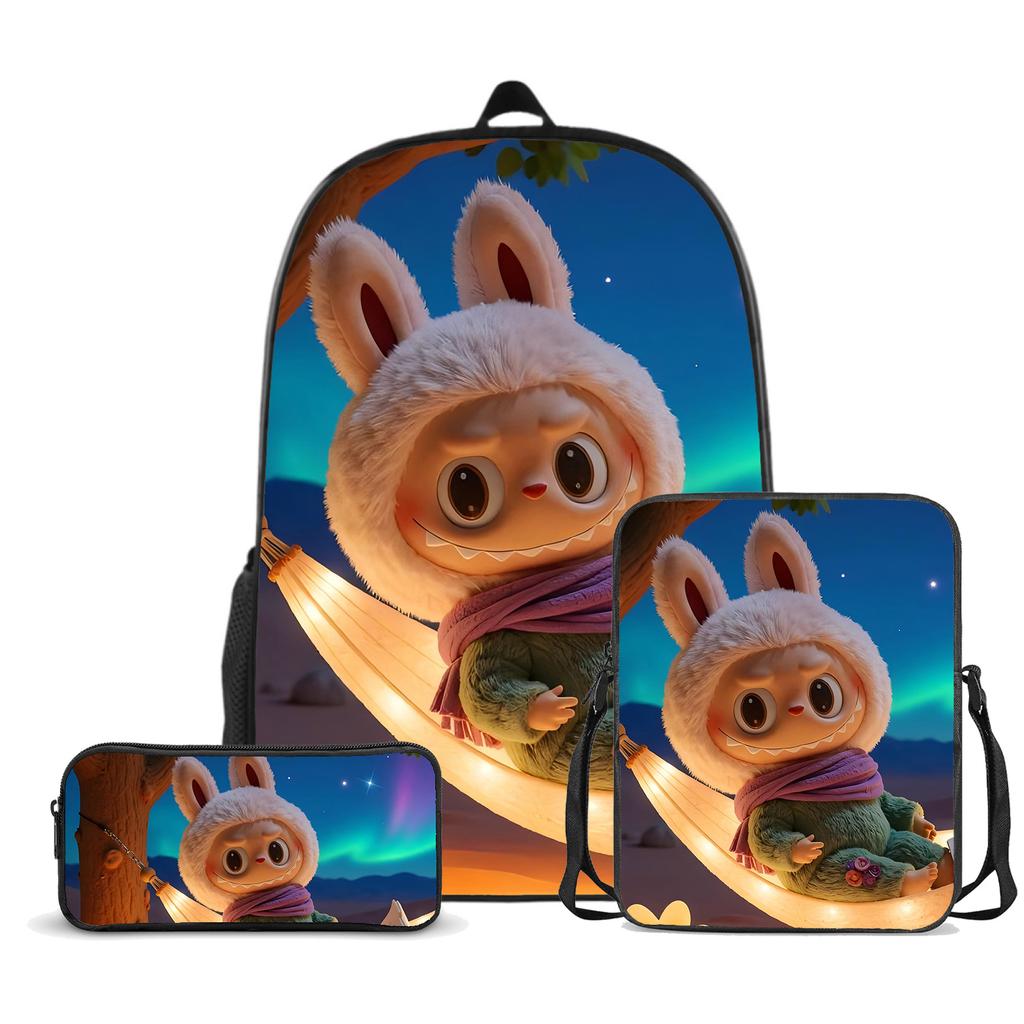 Schultasche Labubu Dreiteilig Großvolumig Grund- und Sekundarschüler Schultasche Herren- und Damen-Cartoon-Rucksack CLE