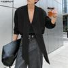 Men V Neck Long Sleeve Ribbon Casual Loose Oversized Shirts Tops