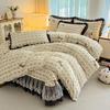 Thickened Quilted Velvet Bedspread Set with Lace Pillowcase and Static-Free Warm Temperature Control