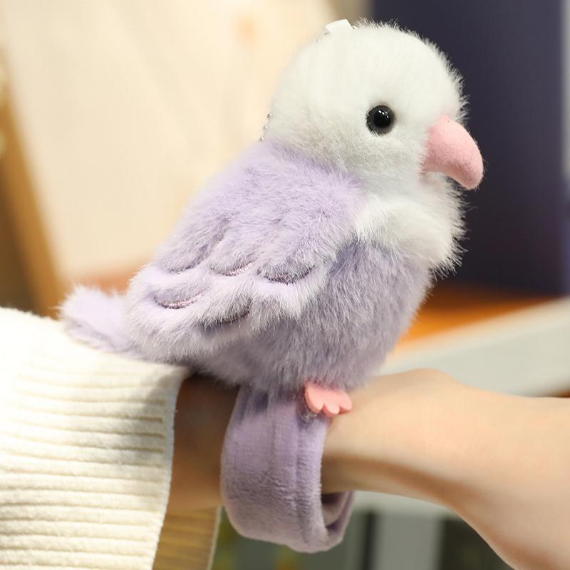 1/4 Inch Green Parrot Slap Band Plush Toy Kawaii Stuffed Bird Keychain Soft Plushie Gift for Kids
