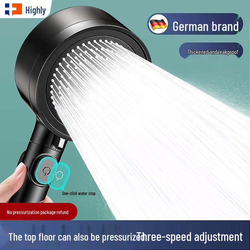 Haoli Black 3-Mode Pressurized Handheld Shower Head with Switch