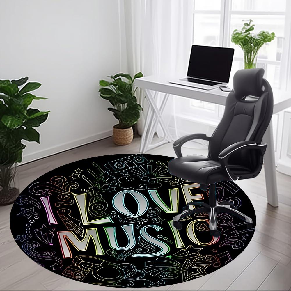 1pc Music Lovers Chair Carpet for Office, Round Polyester Mat, Indoor Decor for Office, Easycare Fabric, Washable Non-slip Area Carpet