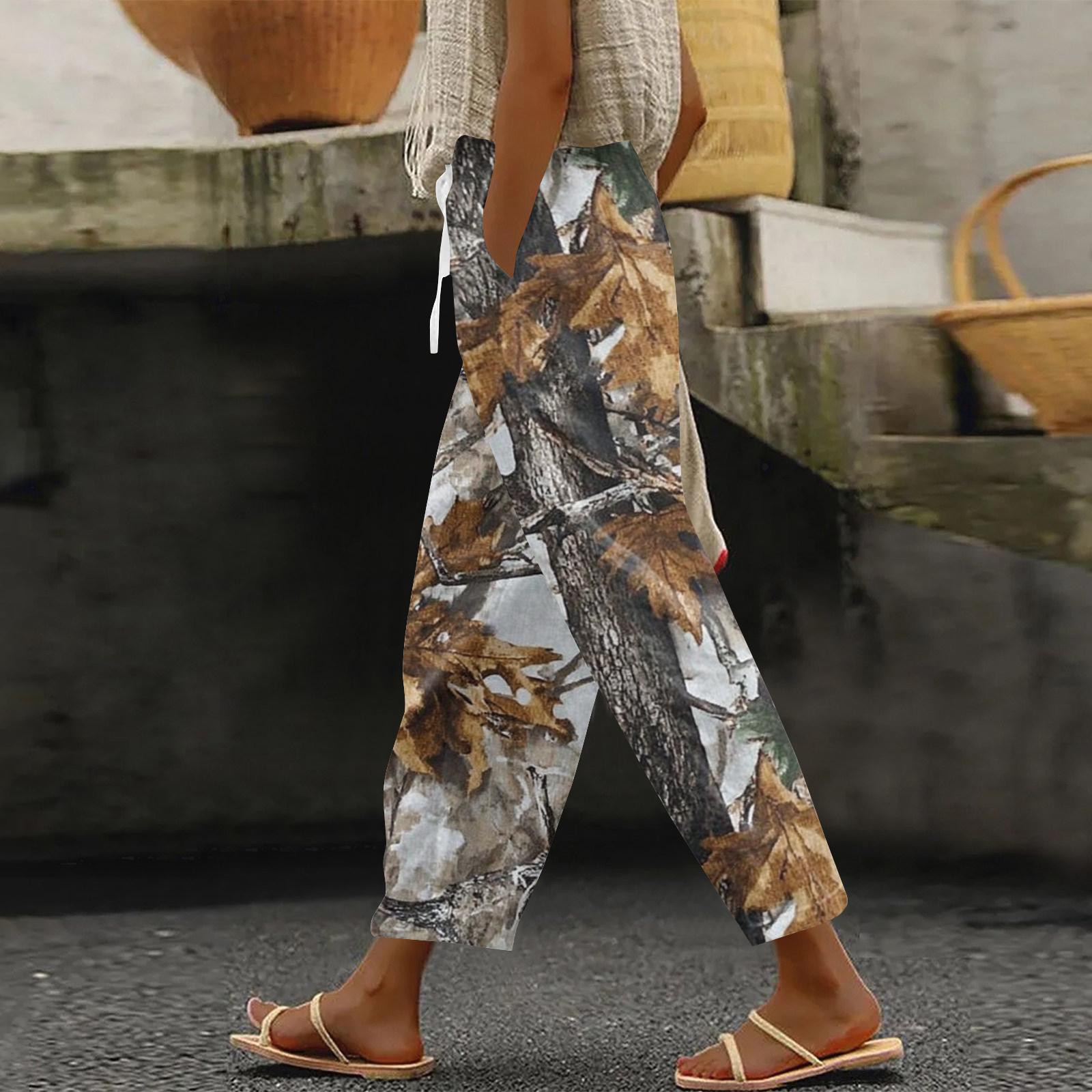 

Lightweight Drawstring Waist Printed Pants for Women Loose Fit Elastic Waistband Trousers with Pockets Casual Style M верблюд