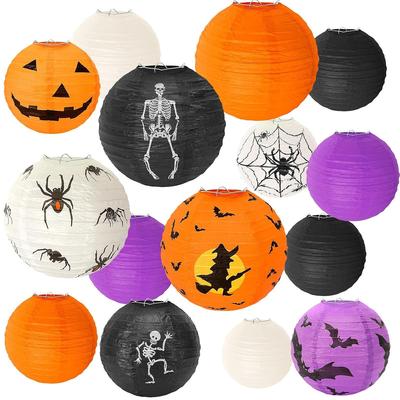 AUGSHYO Halloween Lantern 15 Pieces Outdoor Pumpkin Ghost Spider Bat Decoration