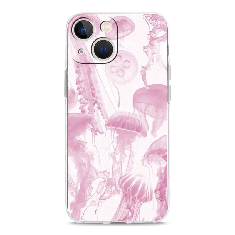 Phone Case For iPhone 17 Air Cases iPhone 16 15 12 13 14 Pro Max SE 7 8 Plus iPhone11 Clear Soft Cover Pink Jellyfish Oceanic