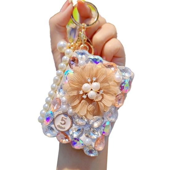 

Yousheng Bling Rhinestone Folding Makeup Mirror Keychain Double-Sided Travel Pocket Mirror with Beaded Wrist Bag Charm for Purse Handbag 5