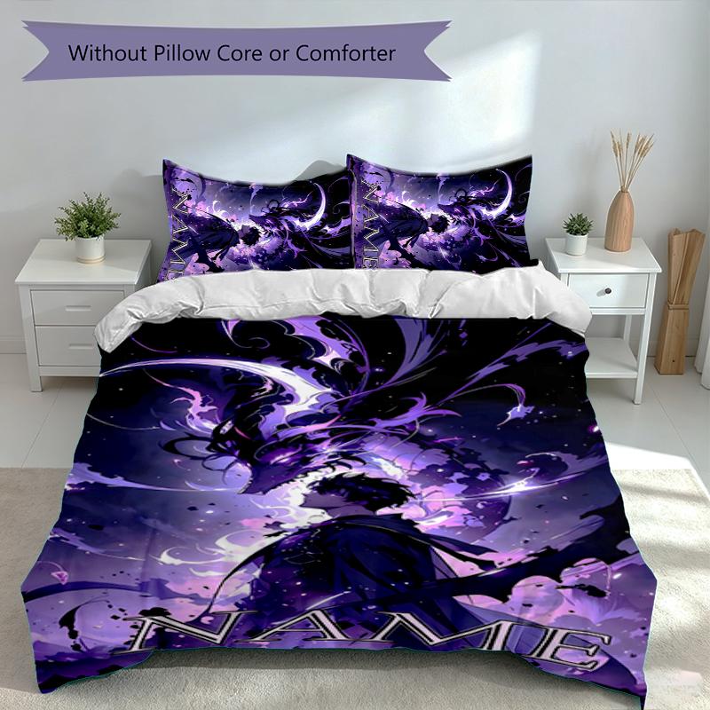 3pcs Custom Name Solo Leveling Bedding Set,Includes 1 Duvet Cover and 2 Pillowcases,All-season Bedroom Decor