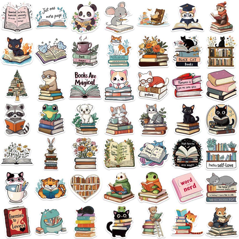 50pcs/pack Cartoon Cute Animal Reading Stickers Pack Phone Suitcase Computer Laptop Journaling Materials DIY Handmade Sticker