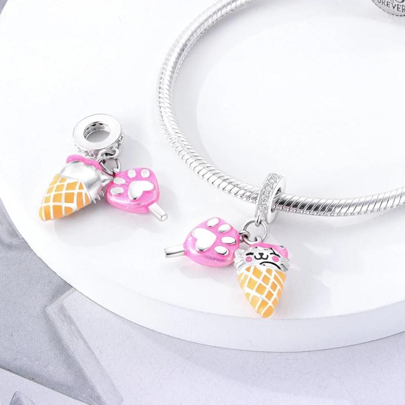 Charms Platapaw Print Ice Cream Cat Ice Cream Beads Fit Originalbracelets Charms For Women Jewelry Diy Making Gifts