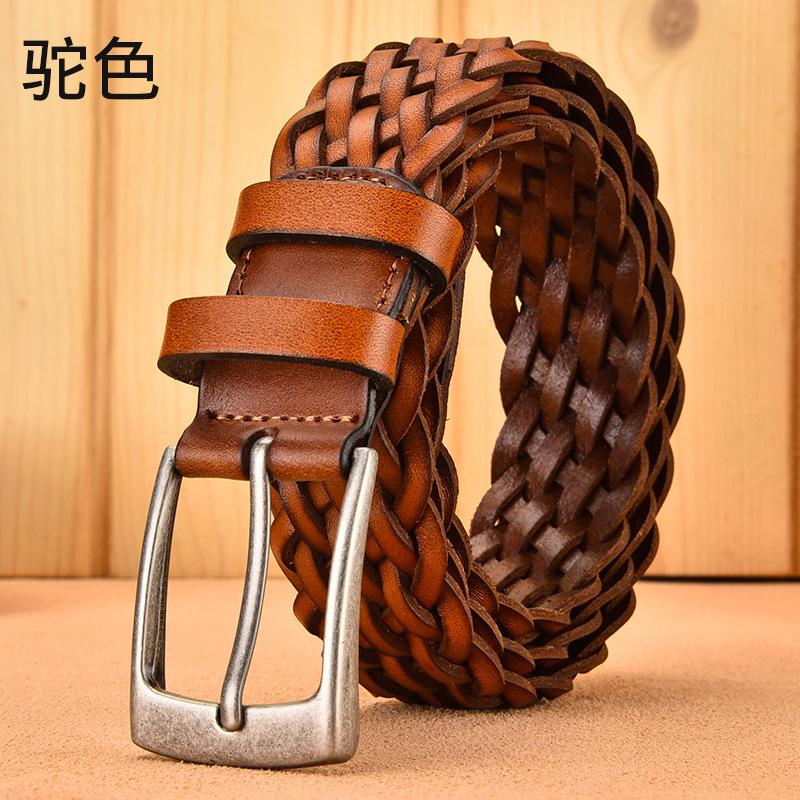 

2026 3.5 cm wide men full grain Genuine leather belt without box knitting woven genuine Leather Belts 110 cm