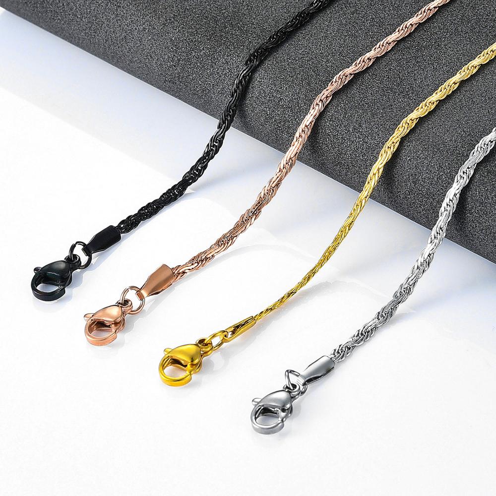 2mm Vintage Flat Chain Gold/Steel/Black/Rose Stainless Steel Necklace for Women And Man Jewelry Gifts