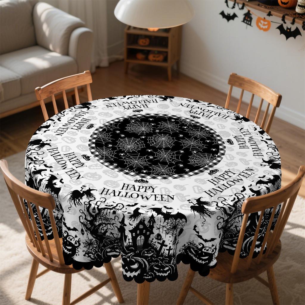 Pumpkin Castle Witch Skeleton Tree Bat Cave Cemetery Halloween Tablecloth – Table Decor, Perfect for Picnics