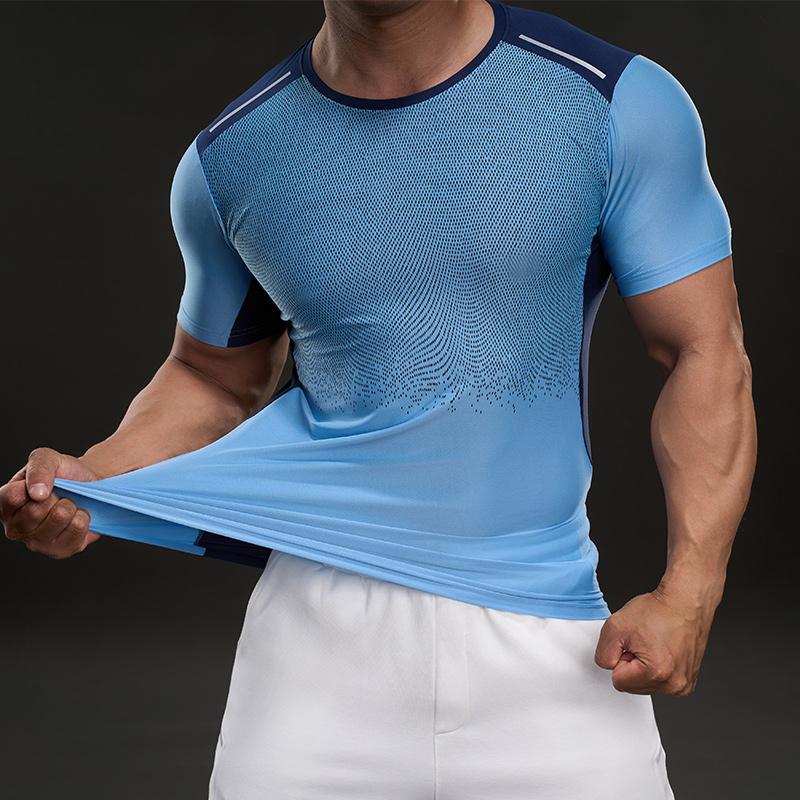 Sports and Fitness Casual Round Neck Short-sleeved T-shirt Fashionable Slim Elastic Contrasting Color Outdoor T-shirt