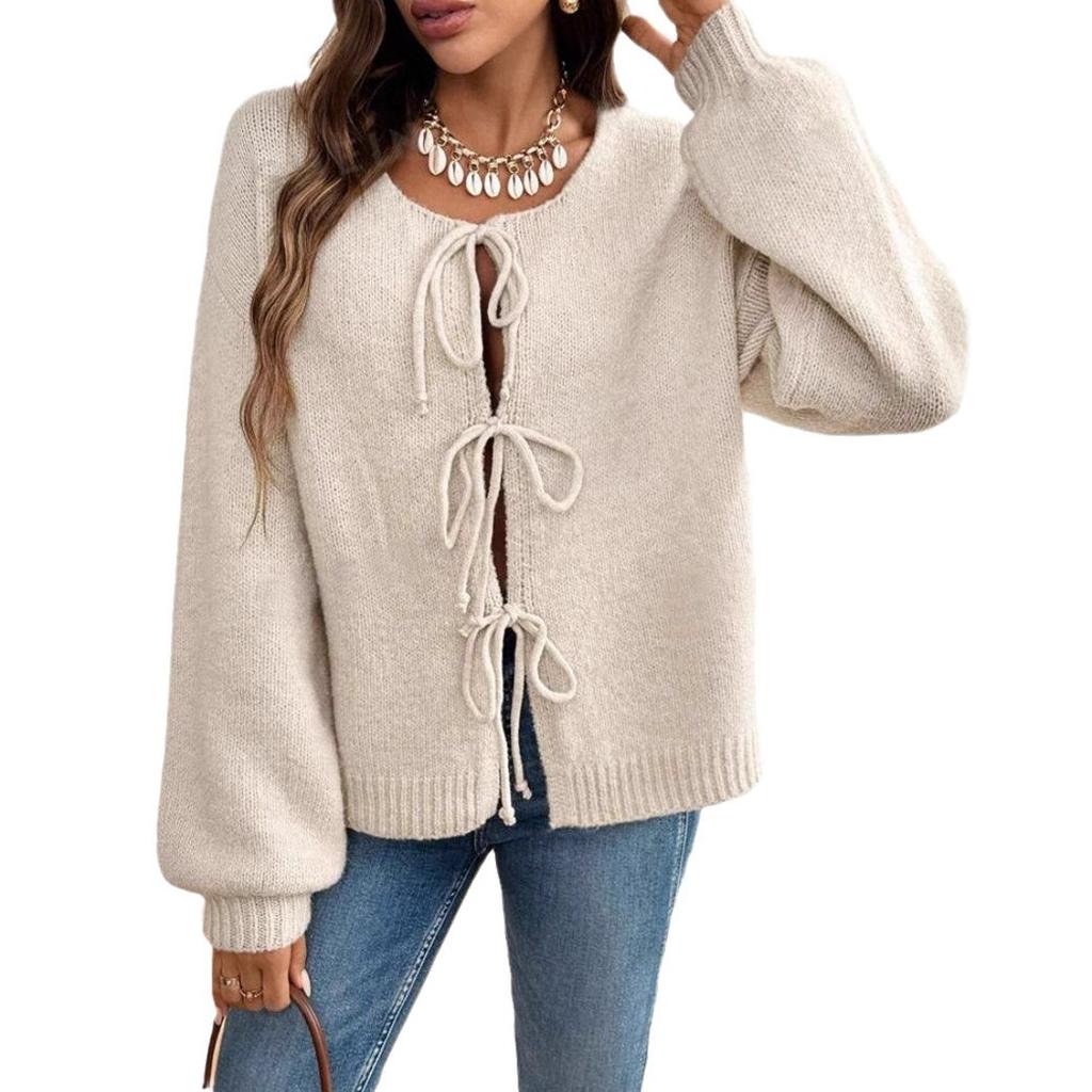 Women's Commuter Casual Loose Solid-coloured Jumper V-neck Autumn and Winter Cardigan with 2025 Autumn and Winter New