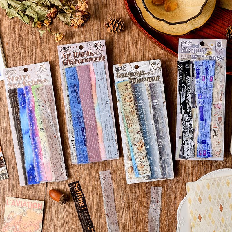 20 pcs/pack Vintage Long strip Sticker Creativity Decorative Hand Account Diary Album Scrapbooking accessories