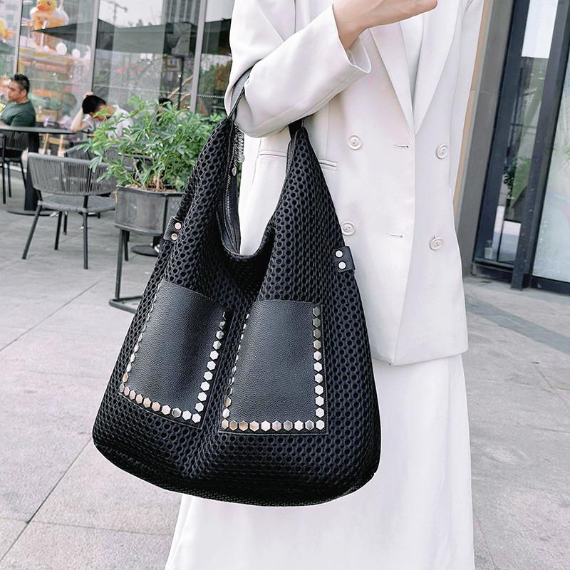 Rivet Fashion Tote Bag For Women With Hollow Design For Casual Outings