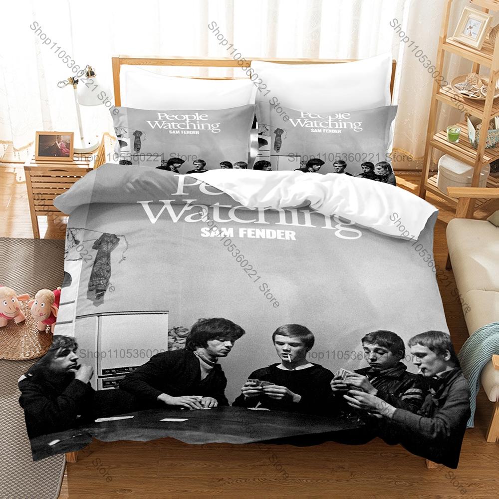 S-Sam Fender Duvet Cover + 2 Pillowcases Simple Vintage Rock Text Pattern Print 3 Pieces Bedding Linen Young Indie Music Fan
