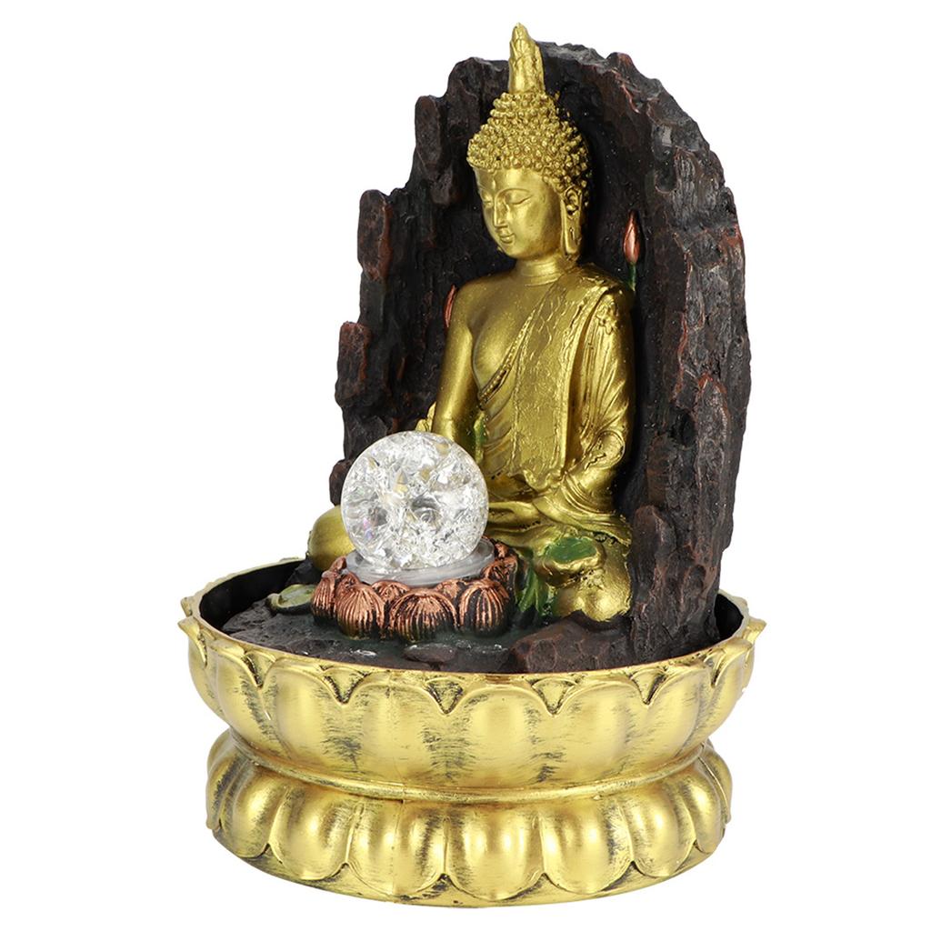 Resin Water Fountain Ornaments Meditating Buddha Statue LED Lighted Tabletop Fountain Home