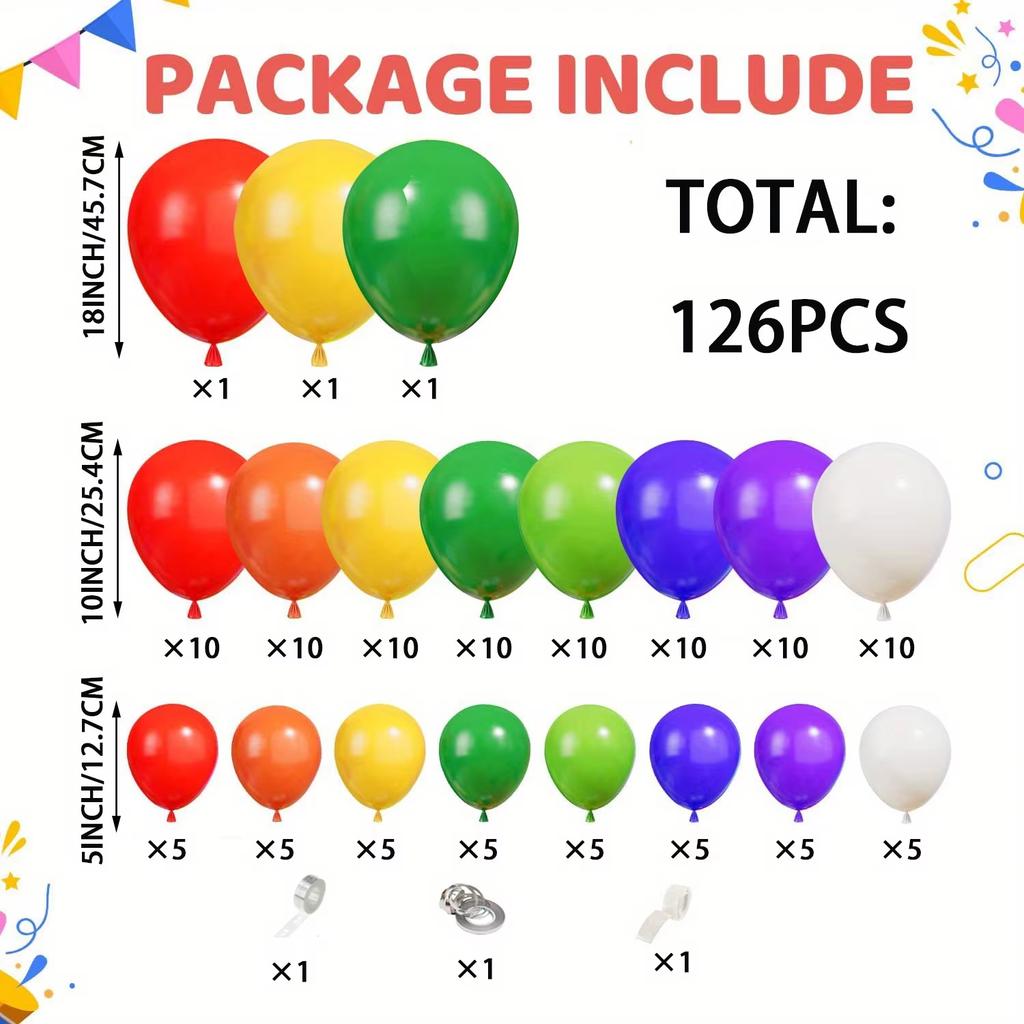 126PCS Rainbow Balloon Garland Arch Set Suitable for Birthday Parties Wedding Engagement Decoration Anniversary Decoration