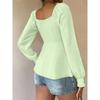 Women V Neck Drawstring Ruched Solid Color Loose Long Sleeve Casual T Shirt