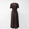 Elegant V-Neck Summer Evening Dress with Cinched Waist and Slit, Short Sleeve