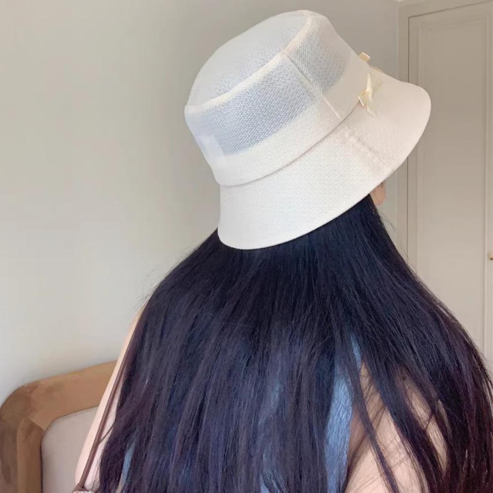 

UV Protection Sun Hat Wide Brim Bow Bucket Cap Breathable Hiking Fisherman Hat Mountaineering білий
