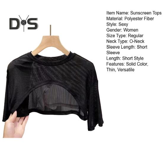 Bluzki z filtrem przeciwsłonecznym damskie z krótkim rękawem i okrągłym dekoltem T-shirt w jednolitym kolorze Cienkie z efektem perspektywy Styl swetra Casual Tops