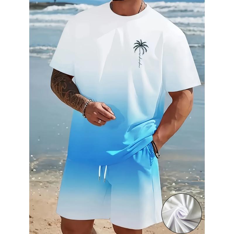 Men's Fashionable Two-piece Round Neck Short-sleeved Shorts Set, Summer Casual and Comfortable Sportswear for Men