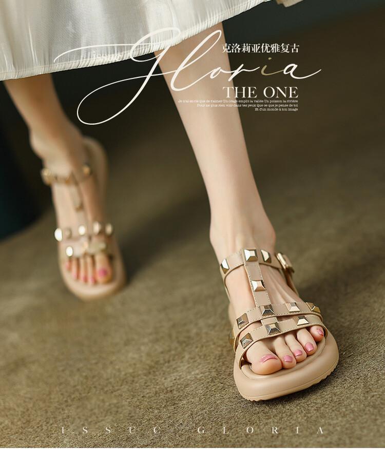 Summer Casual Women's Shoes Round Head Broadband Sandals Buckle Women's Platform Sandals New Large Size Shoes Solid Color Rubber Sole