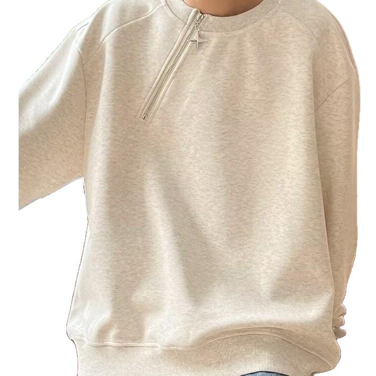 Men's Autumn/Winter Patchwork Hoodie with Metal Side Zipper – Round Neck, Solid Color, Loose Fit.