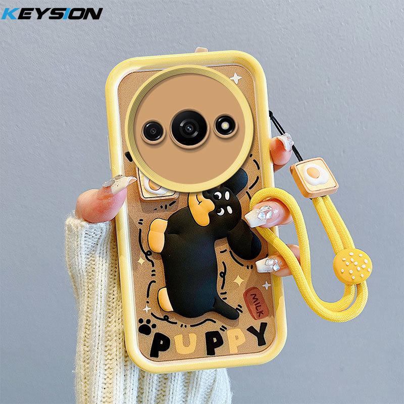 KEYSION Nárazuvzdorné pouzdro pro Redmi A3 A3X s lanyard Soft silikonovou roztomilou 3D kreslenou panenkou zadní kryt telefonu pro Xiaomi POCO C61