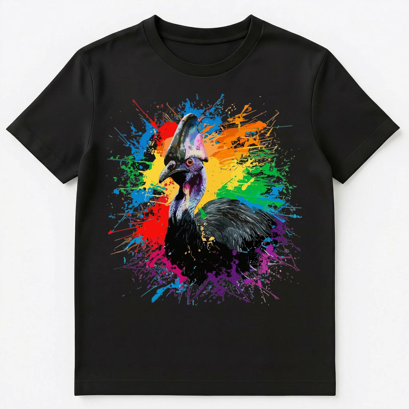 Colorful Paint Splash Cassowary Art Graphic Unisex T-Shirt 2XL